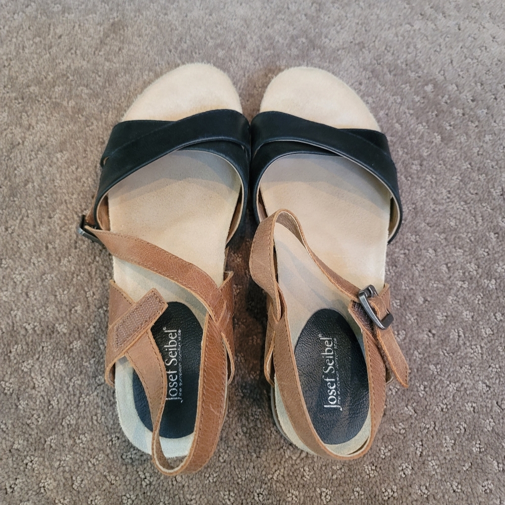 Josef Seibel Clea 01 Leather Black & Brown Sandal 40